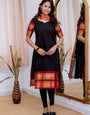 Kanchi Cotton Black Weaving Casual Kurta And Dupatta