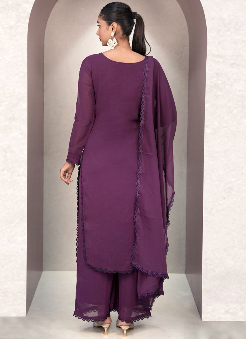 Wine Georgette Palazzo Style Ceremonial Kurta Set