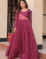 Maroon Jacquard Party Wear Maxi Dress
