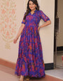 Royal Blue Faux Georgette Printed Flared Maxi Dress