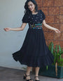 Black Rayon Embroidered Party Wear Dress