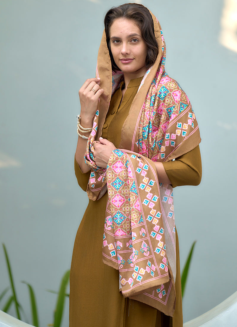 Mustard Vatican Straight Kurta Set With Printed Dupatta