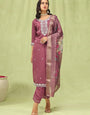 Mauve Chanderi Cotton Embroidered Festive Kurta Set