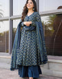 Blue Rayon Printed Plazzo Style Kurta Set
