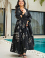 Black Rayon Printed Anarkali Style Kurta Set