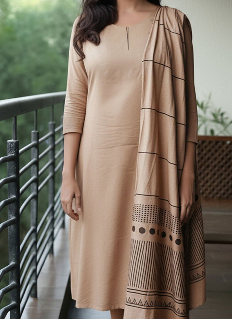 Beige Rayon Printed Festive Kurta Set