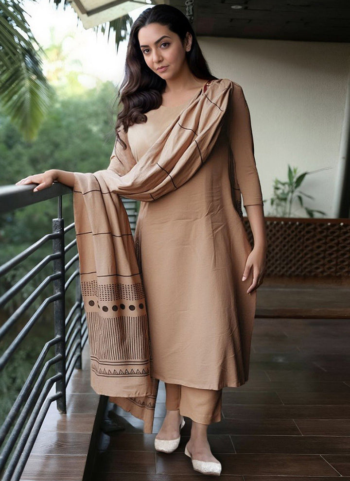 Beige Rayon Printed Festive Kurta Set