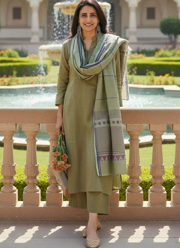 Green Rayon Printed Outwear Kurta Set