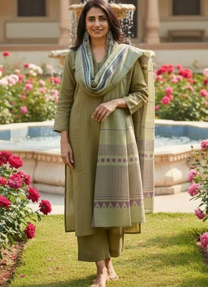 Green Rayon Printed Outwear Kurta Set