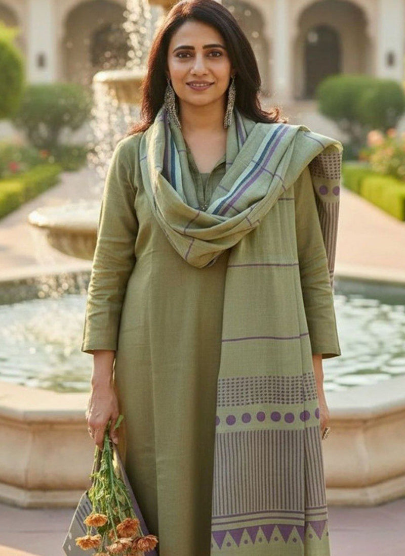 Green Rayon Printed Outwear Kurta Set