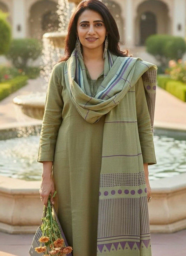 Green Rayon Printed Outwear Kurta Set