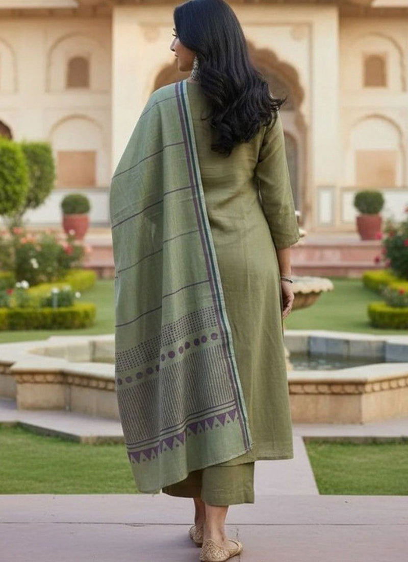 Green Rayon Printed Outwear Kurta Set