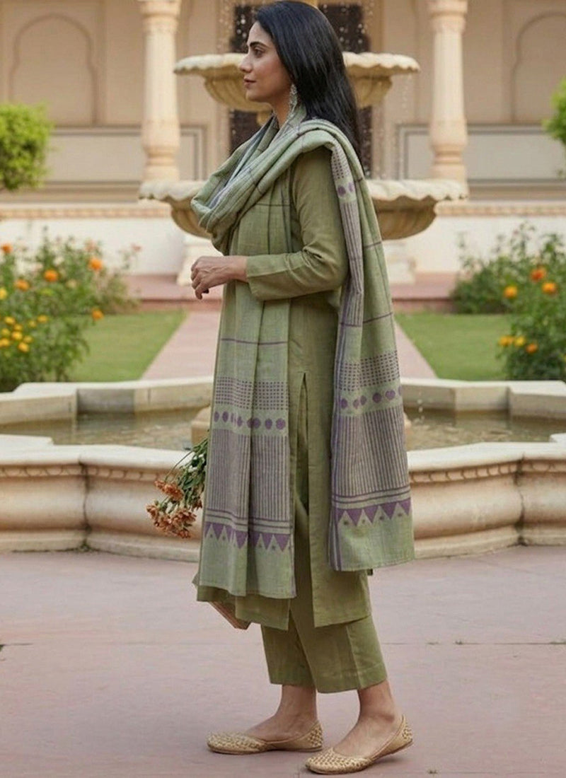 Green Rayon Printed Outwear Kurta Set