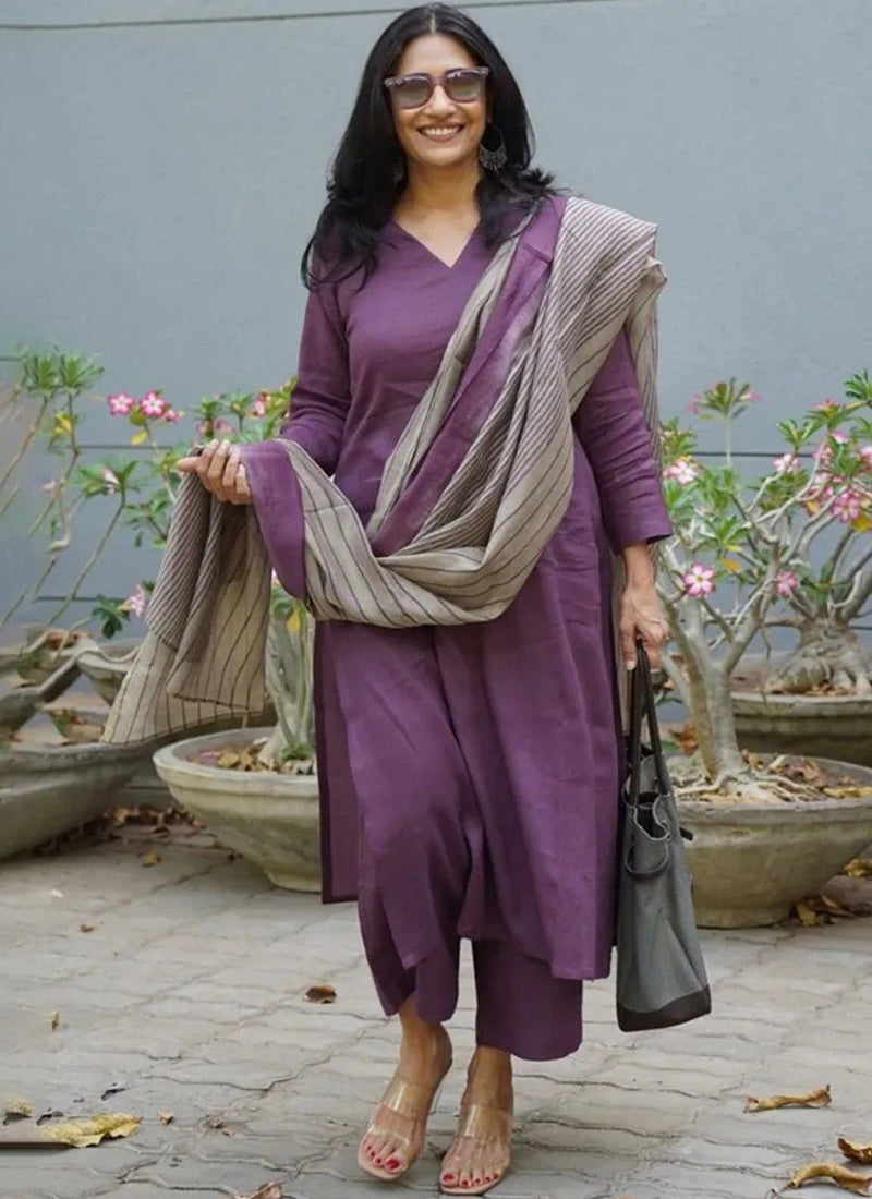 Purple Rayon Printed Outwear Kurta Set