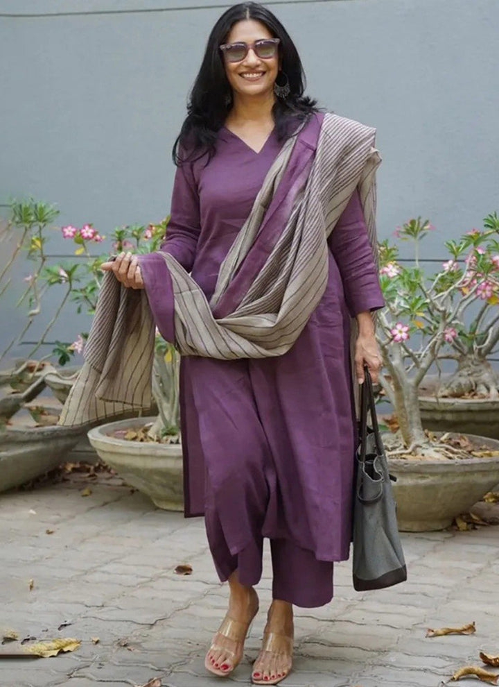 Purple Rayon Printed Outwear Kurta Set