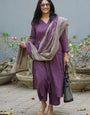 Purple Rayon Printed Outwear Kurta Set