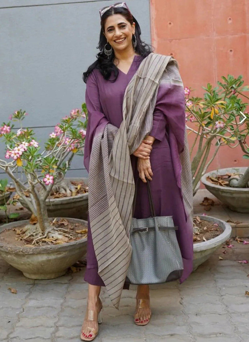Purple Rayon Printed Outwear Kurta Set