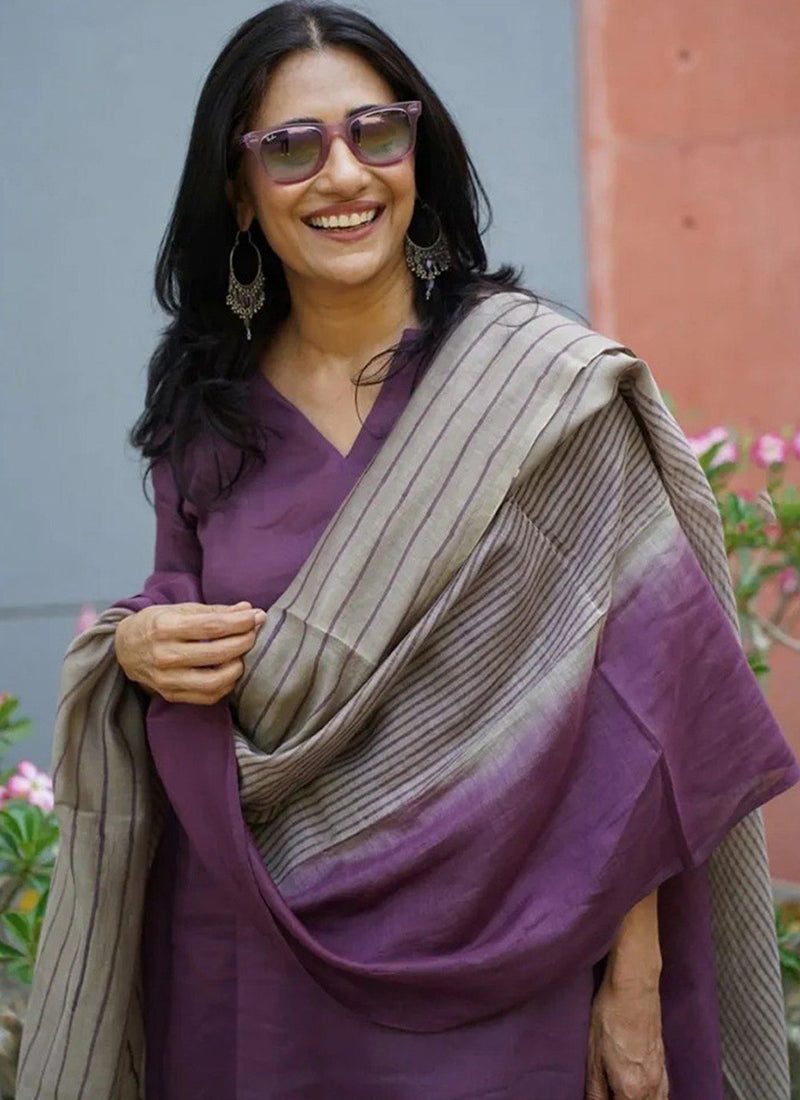 Purple Rayon Printed Outwear Kurta Set