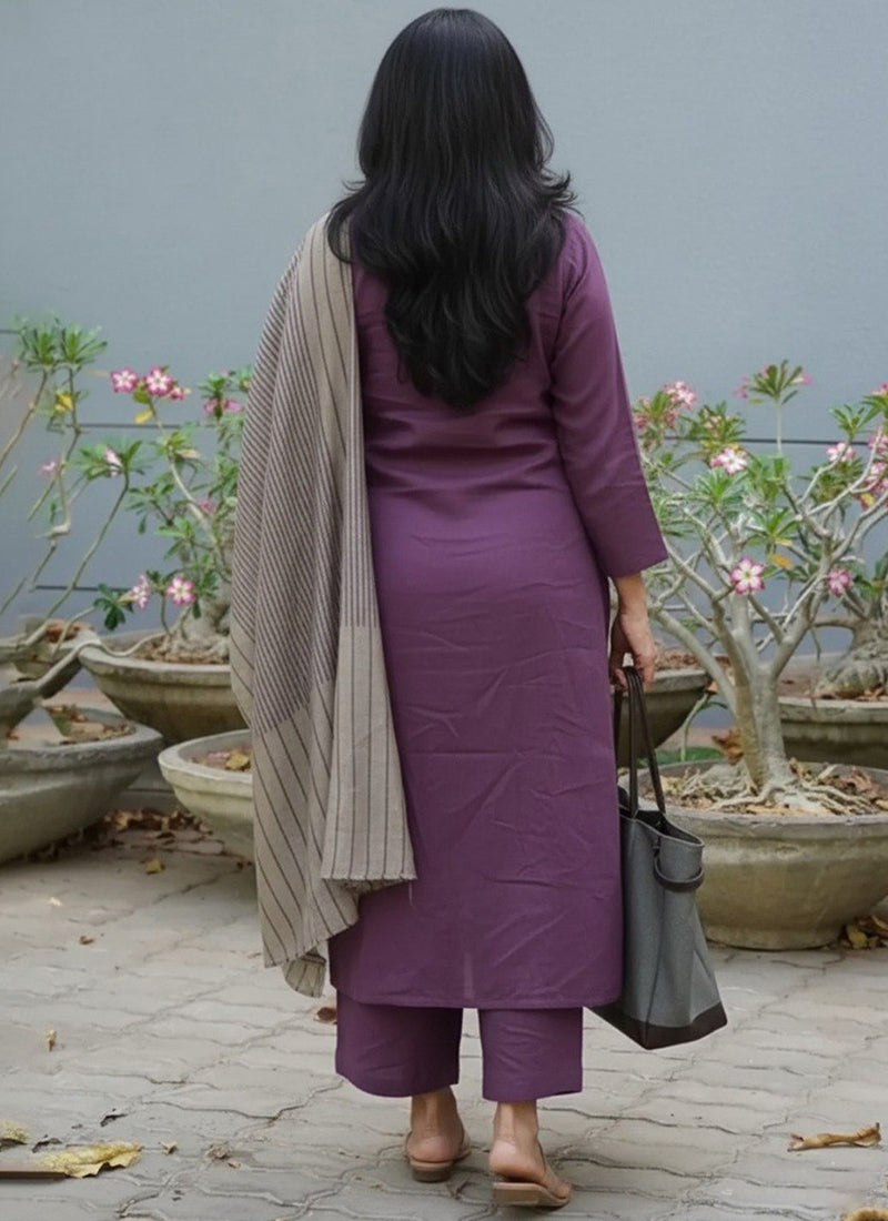 Purple Rayon Printed Outwear Kurta Set
