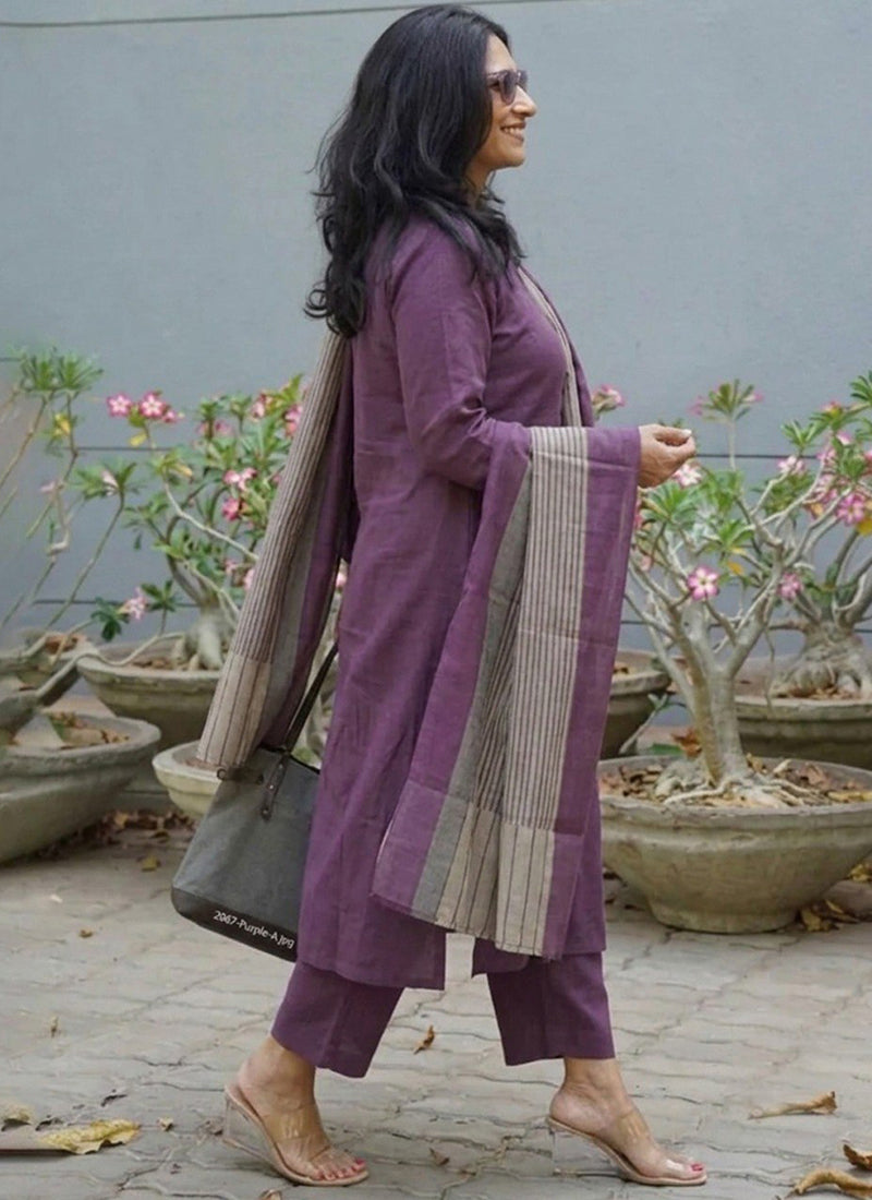 Purple Rayon Printed Outwear Kurta Set