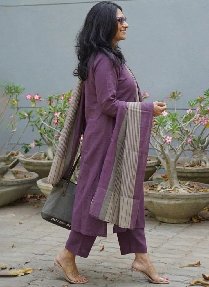 Purple Rayon Printed Outwear Kurta Set