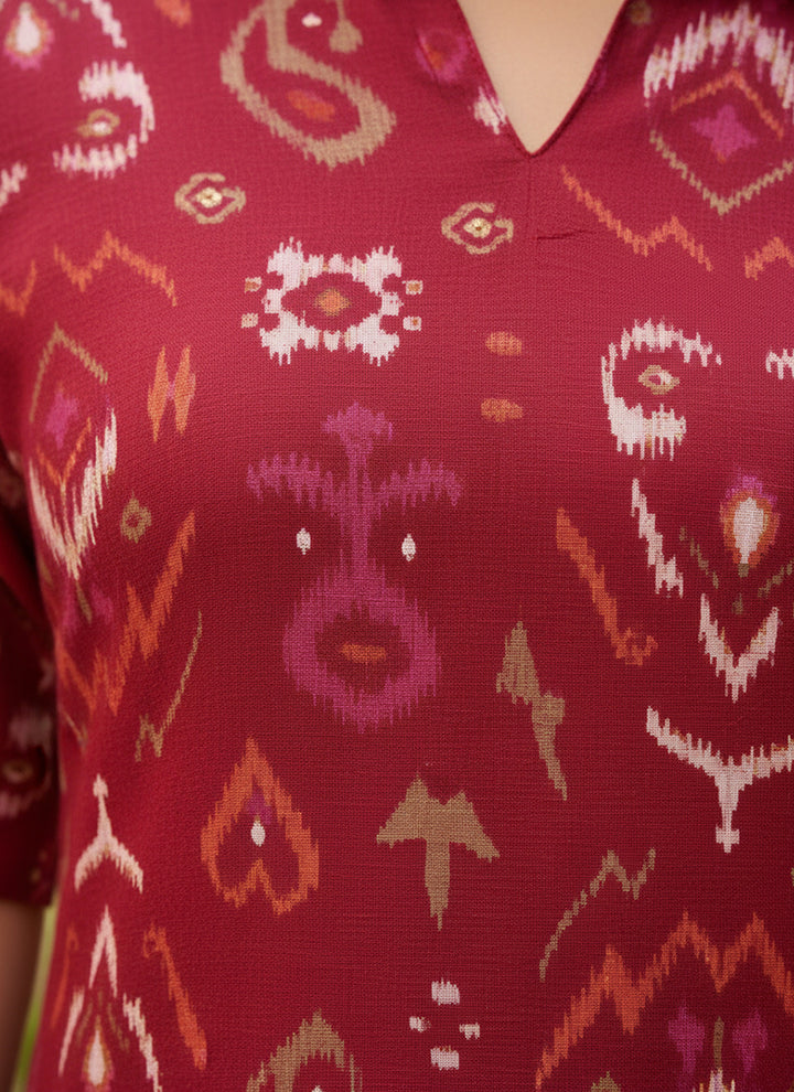 Deep Red Ikat Printed Vertican Cord Set
