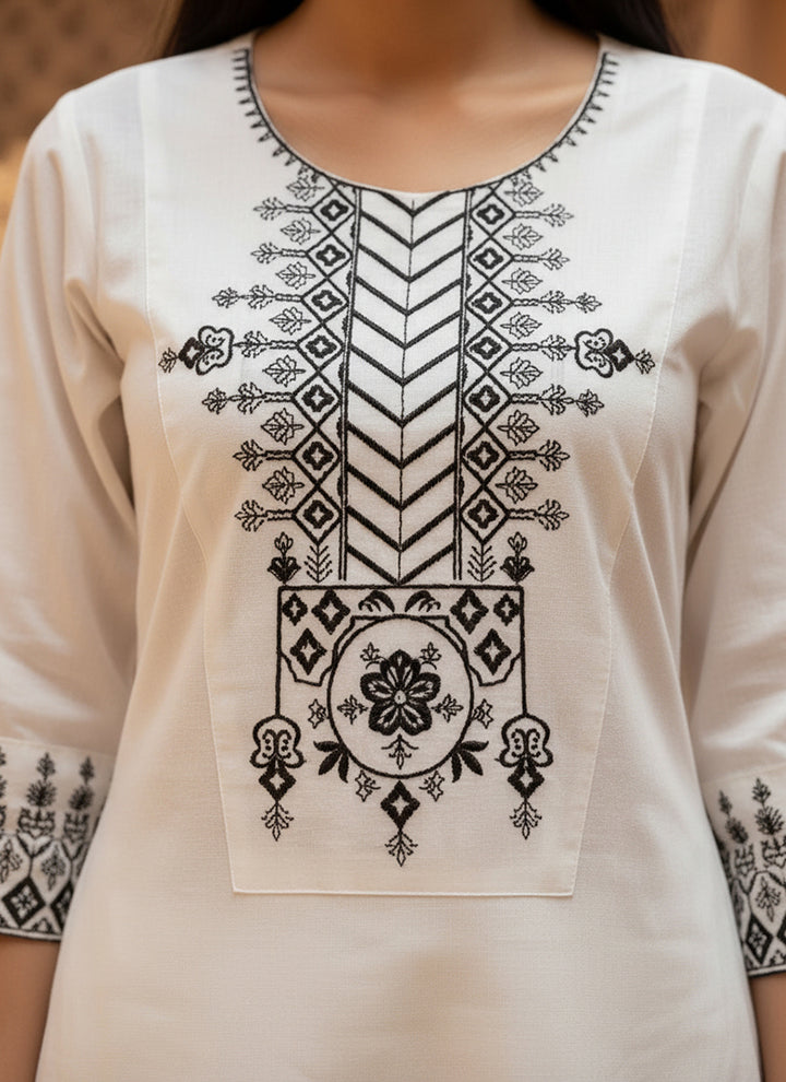 White Khadi Cotton Embroidered Cord Set