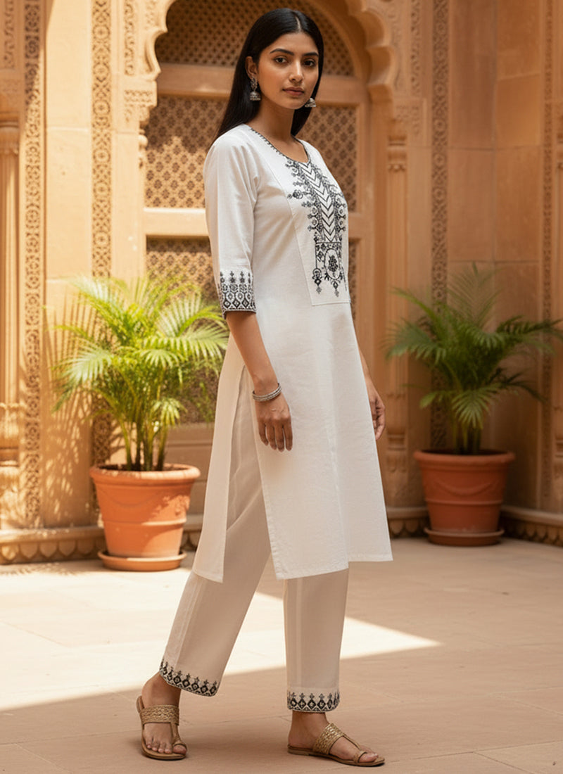 White Khadi Cotton Embroidered Cord Set