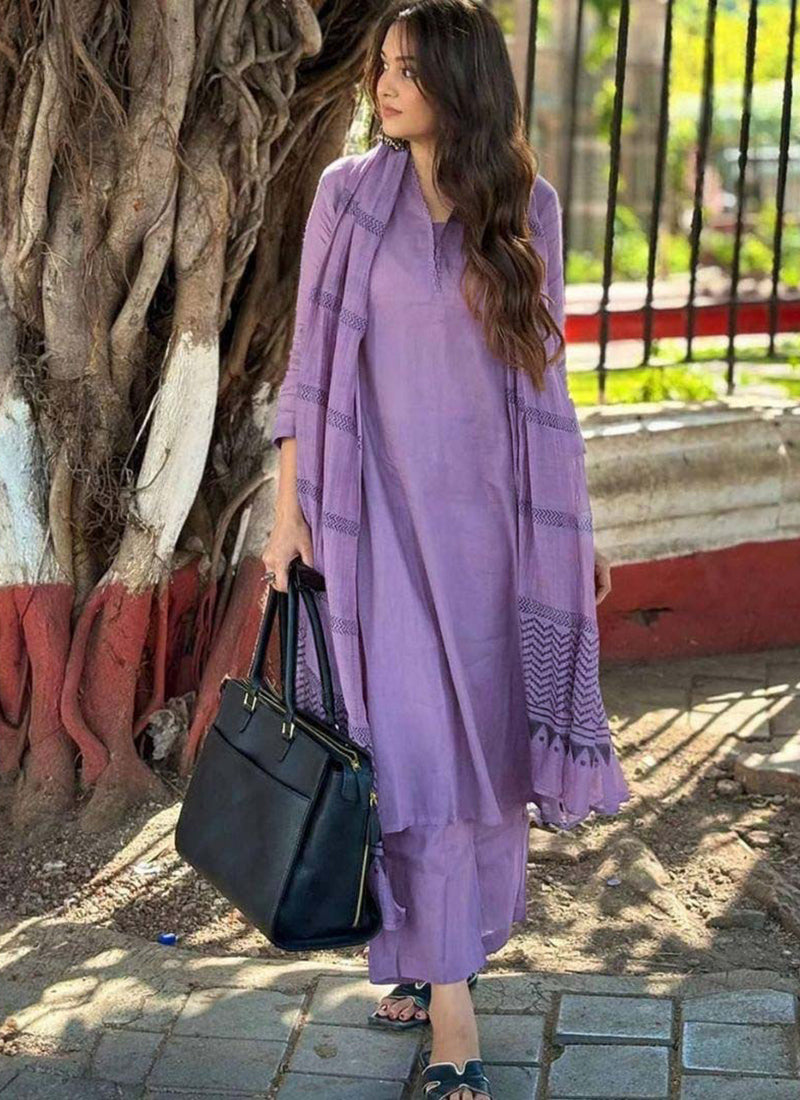 Lavender Rayon Printed Office Wear Kurta Set