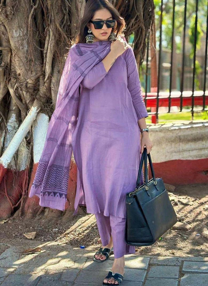 Lavender Rayon Printed Office Wear Kurta Set