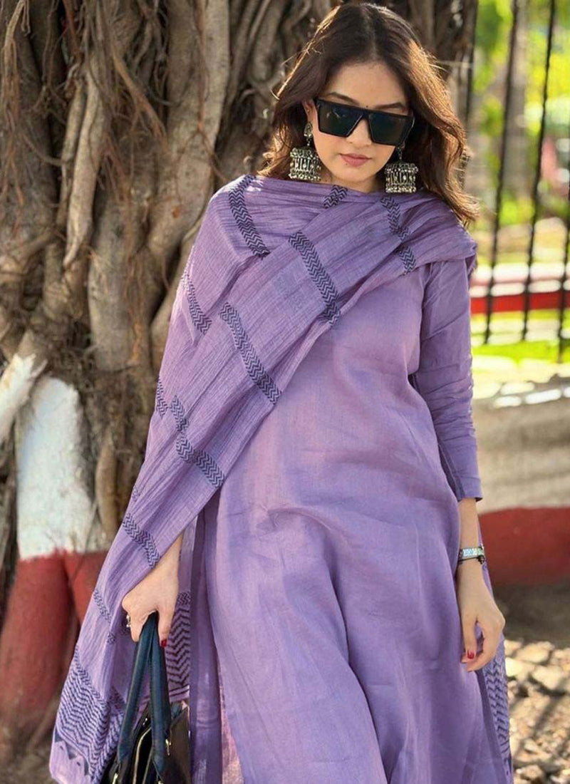 Lavender Rayon Printed Office Wear Kurta Set