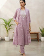 Lavender Rayon Slub Embroidered Kurta Set