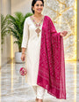 White Rayon Slub Embroidered Festive Kurta Set
