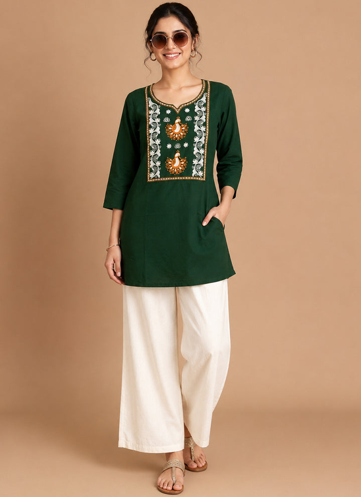 Green Cotton Embroidered Outwear Cord Set