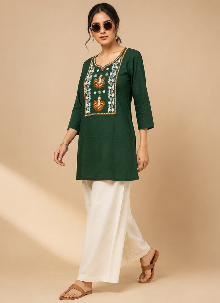 Green Cotton Embroidered Outwear Cord Set