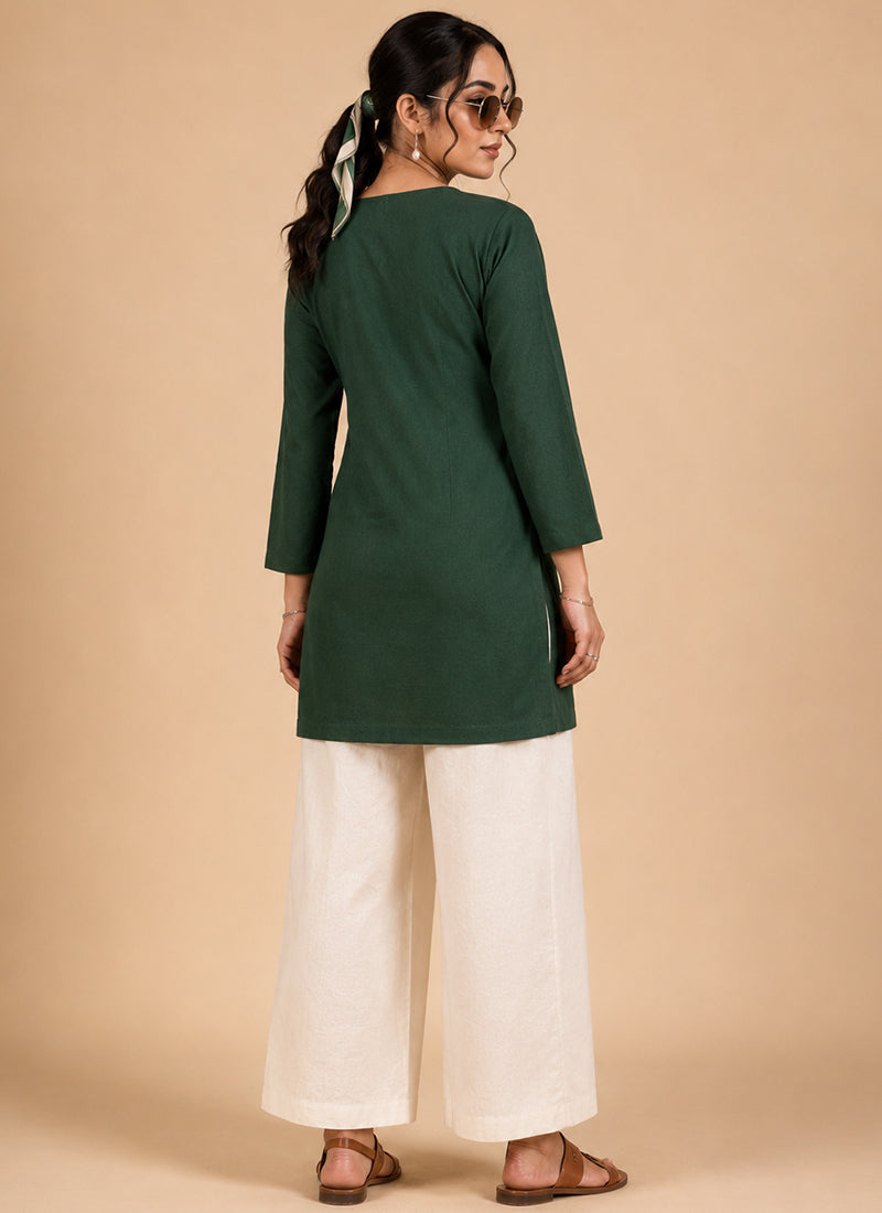 Green Cotton Embroidered Outwear Cord Set