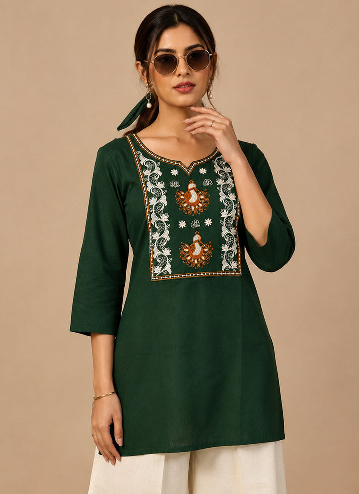 Green Cotton Embroidered Outwear Cord Set