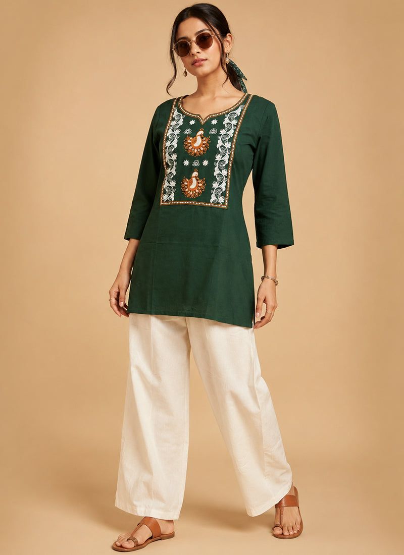 Green Cotton Embroidered Outwear Cord Set