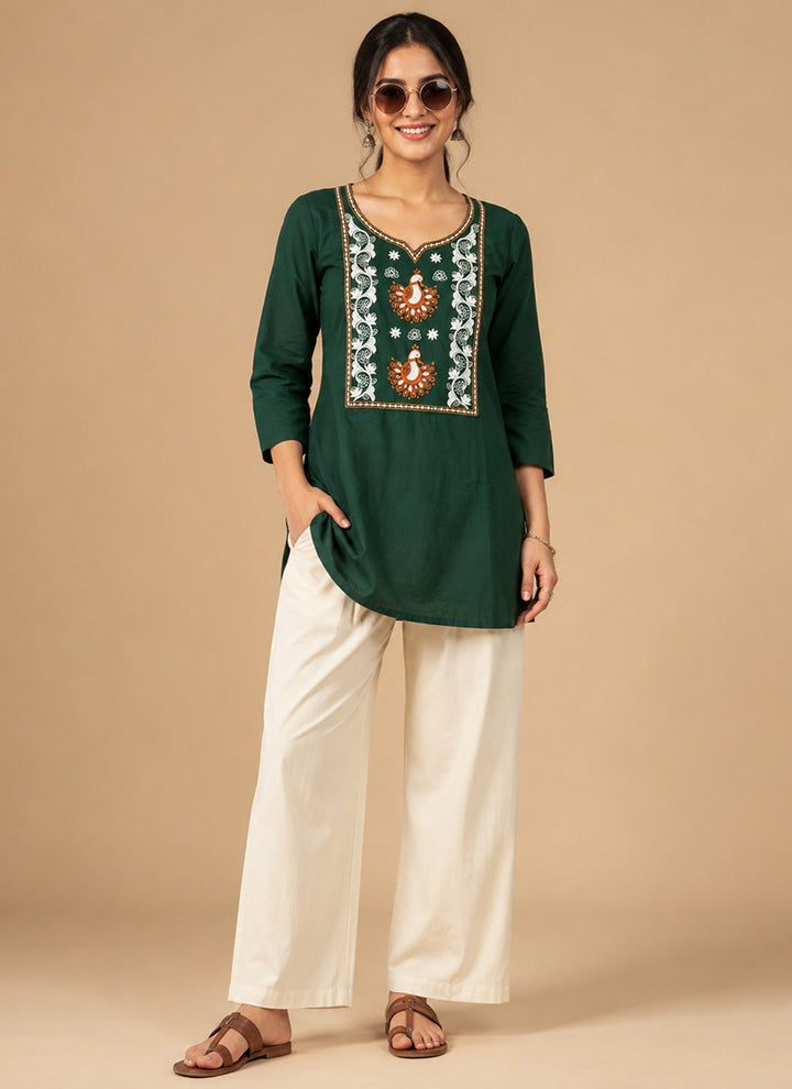 Green Cotton Embroidered Outwear Cord Set