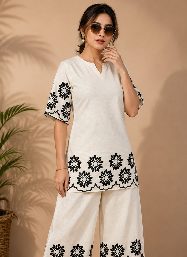 White Cotton Embroidered Outwear Cord Set