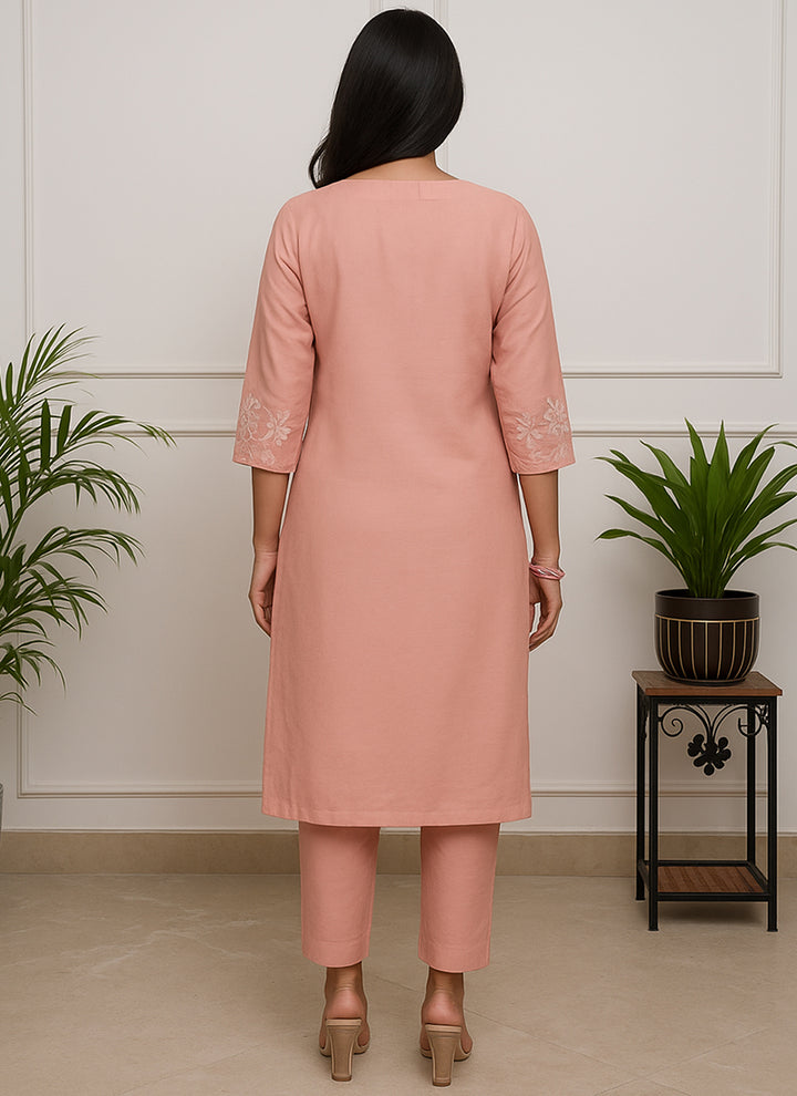Dusty Pink Chanderi Embroidered Pant Style Kurta Set
