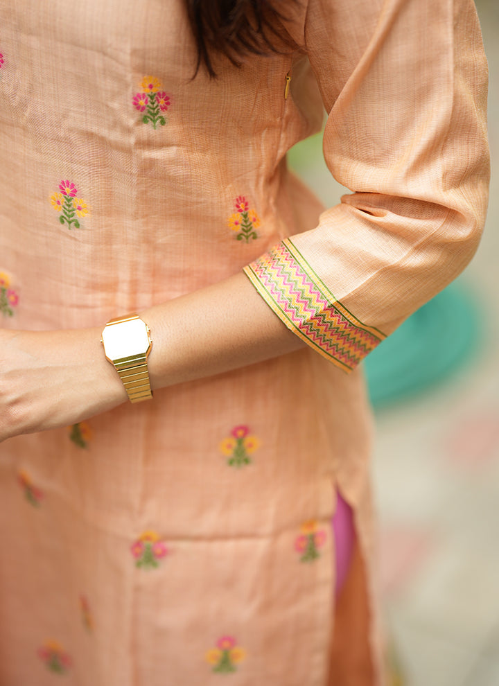 Peach Jamdani Cotton Festive Kurta Set