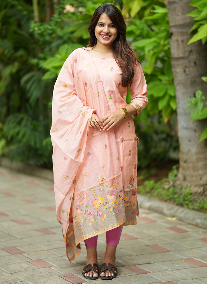 Pink Jamdani Cotton Ceremonial Kurta Set