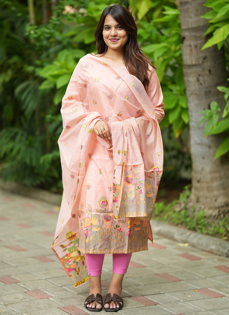 Pink Jamdani Cotton Ceremonial Kurta Set