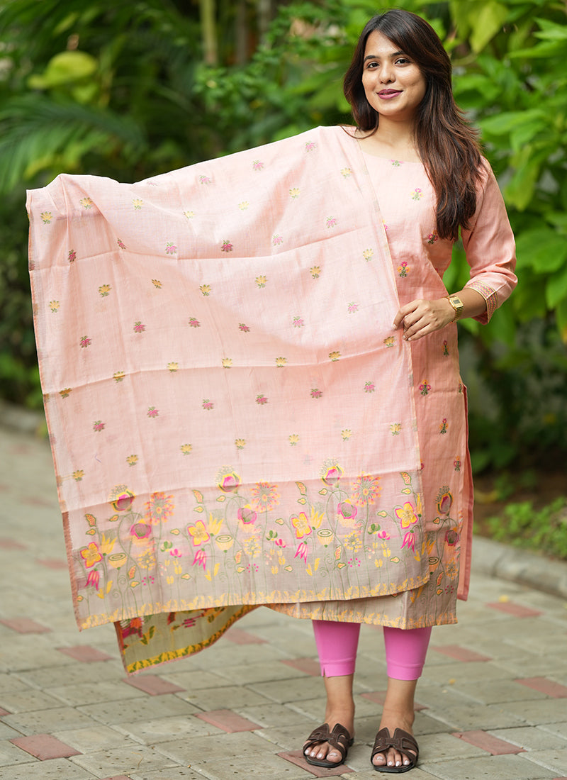 Pink Jamdani Cotton Ceremonial Kurta Set