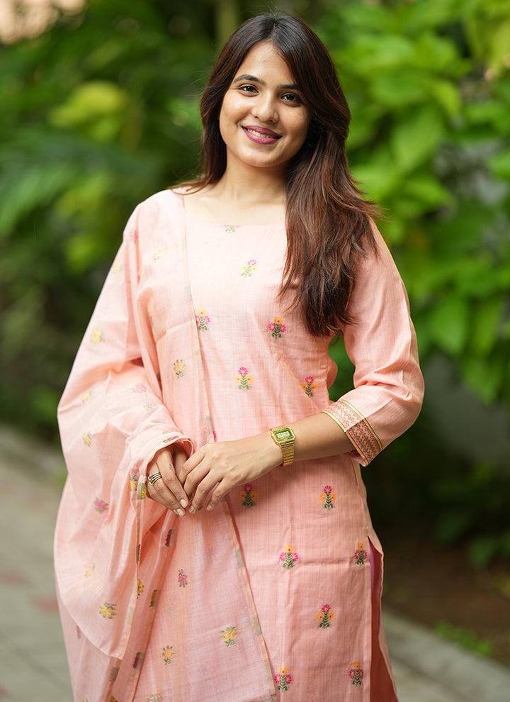 Pink Jamdani Cotton Ceremonial Kurta Set