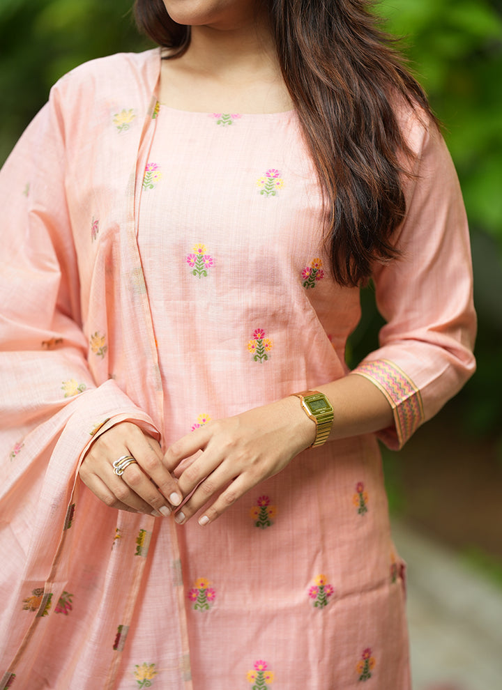 Pink Jamdani Cotton Ceremonial Kurta Set