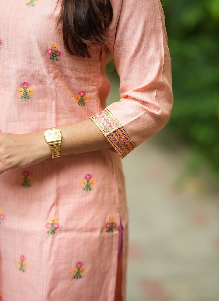 Pink Jamdani Cotton Ceremonial Kurta Set