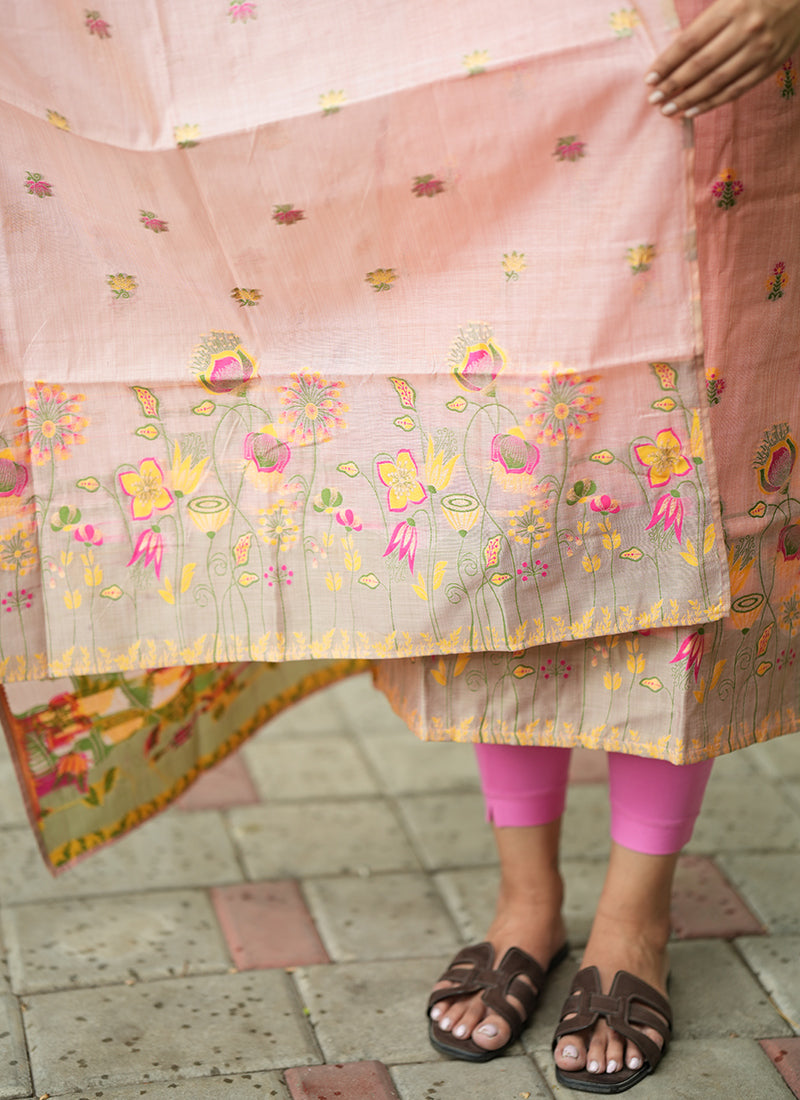 Pink Jamdani Cotton Ceremonial Kurta Set