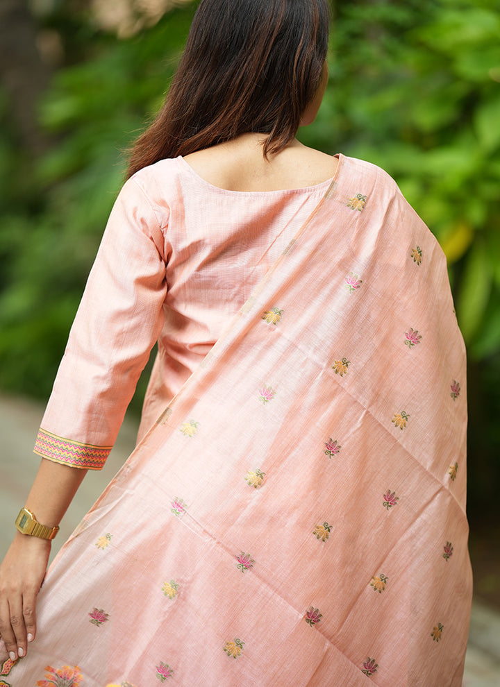 Pink Jamdani Cotton Ceremonial Kurta Set